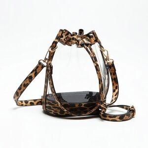 Leopard Print Transparent Leather Clear Bucket Crossbody Bag Purse Accessory